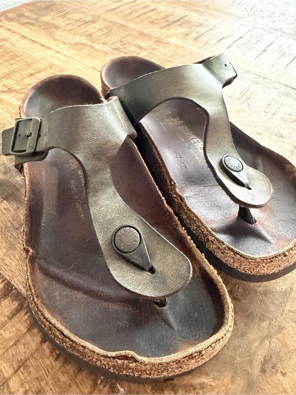 Birkenstock Gizeh Metallic Bronze Pewter Thong Sandals Womens 36